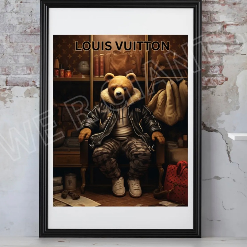 Louis Vuttion Animal Theme Art-Tommly The Teddy Bear Wall Art  11x14